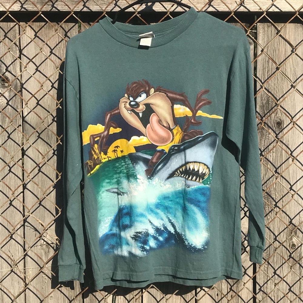 90s Looney Tunes 🦈 surfing Taz Long Sleeve Shirt